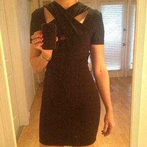 A.L.C. Black Stretch Crepe Twist Neck Mini Dress