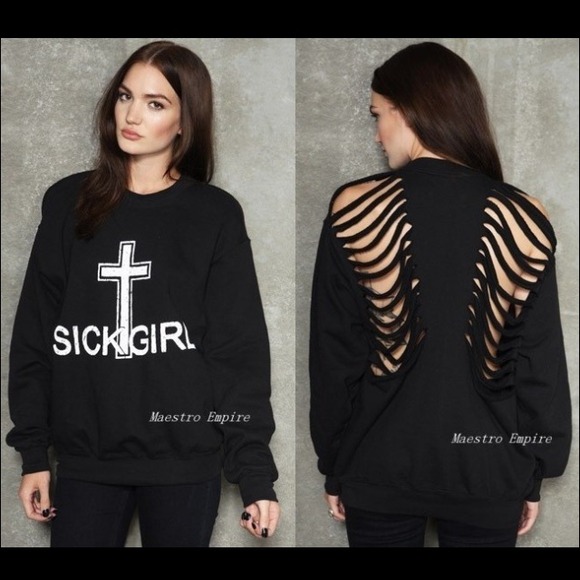 Sick Girl Shredded Back Oversize Sweater Top