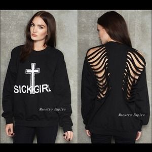 Sick Girl Shredded Back Oversize Sweater Top