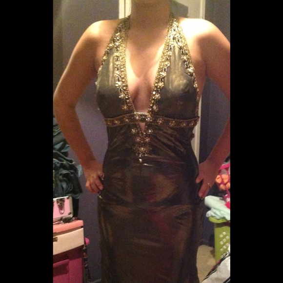 Metallic goldish greenish dress prom dress