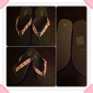 Pink and brown cherry blossom flip flops
