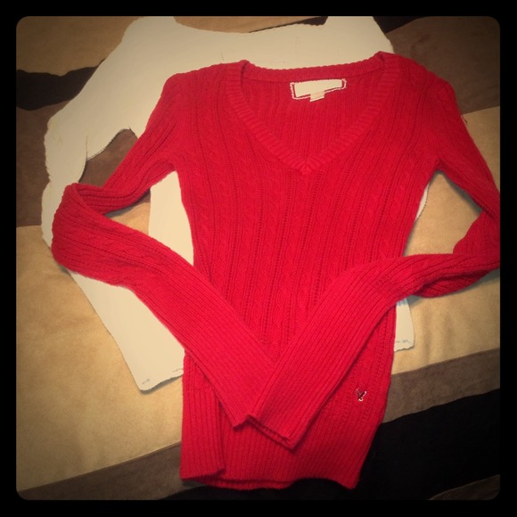 2 AE Sweaters! Red & Ivory. Excellent condition