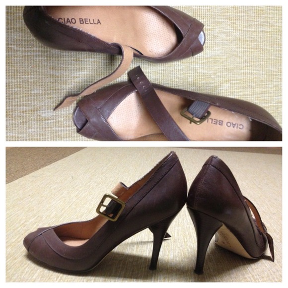 💄Reduced- Brown Peep toe leather heels - Picture 1 of 1