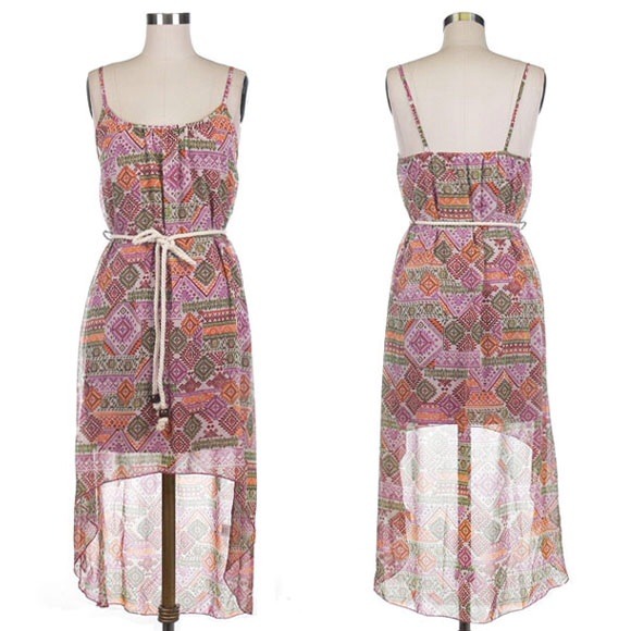 Tribal printed hi low dress with belt - Picture 1 of 3