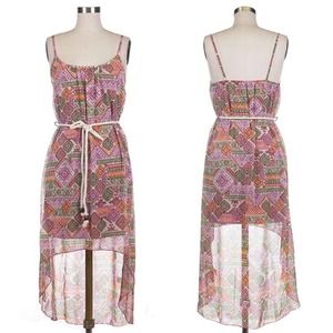 Tribal printed hi low dress with belt