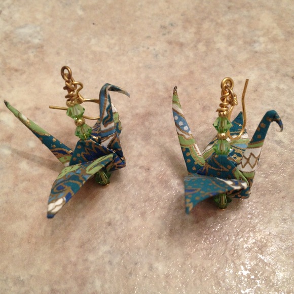 Reduced!! Beaded paper crane earrings