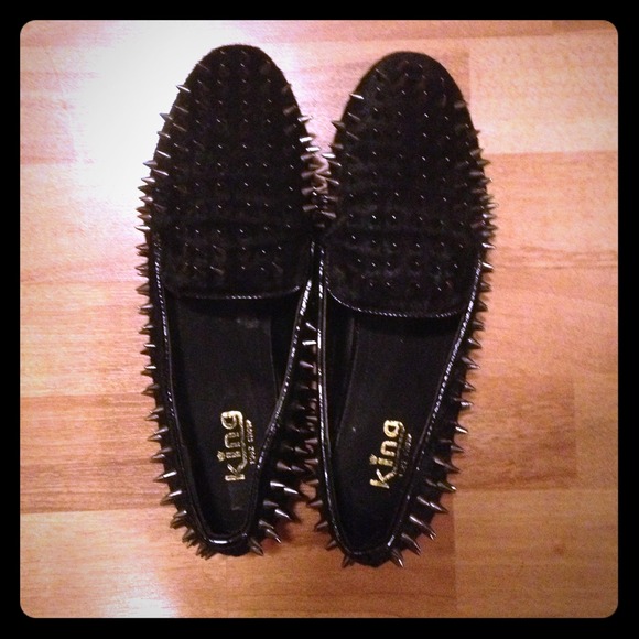 King Shoes - Calf Hair Spiked Loafers