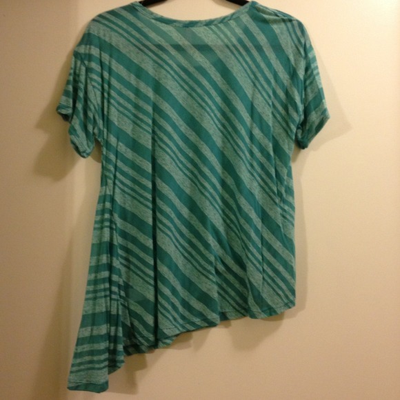 Teal White Striped Burnout Fabric T-Shirt - Picture 3 of 4