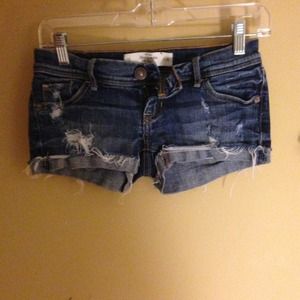 Abercrombie and Fitch Dark Distressed Denim Shorts
