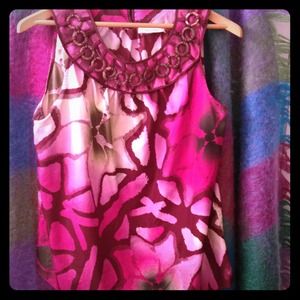 Purple shades and olive flowered tank blouse