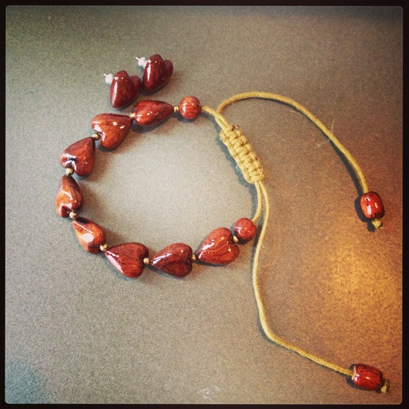 Koa Wood Heart Earrings and Bracelet Set.