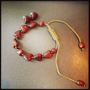 Koa Wood Heart Earrings and Bracelet Set.