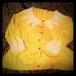 Anthropology- Moth- canary yellow sweater- XL