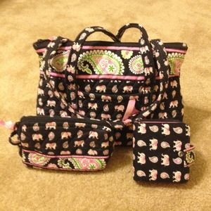 Vera Bradley Pink Elephant handbag set