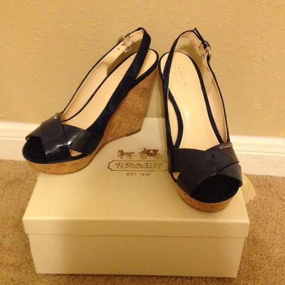 Navy Blue Coach Jessy wedges - Picture 1 of 3