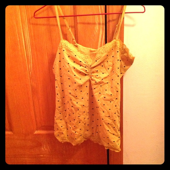 Yellow tank top with black hearts