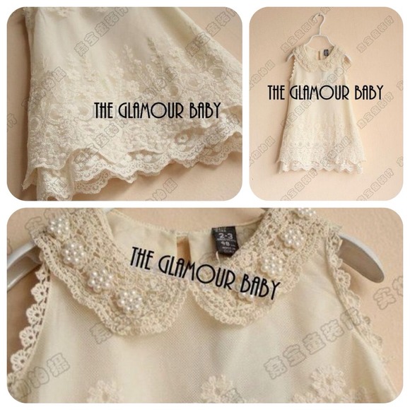 Little girls toddler lace dress beaded pearls