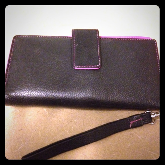 SOLD genuine leather black wallet with pink inside
