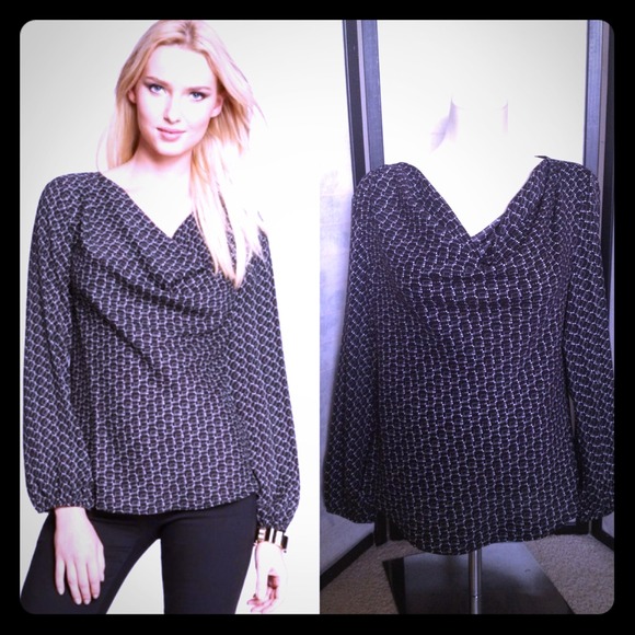 NWT Ann Taylor Black Diamond Print Cowl Neck Top 6