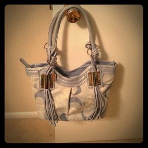 Blue and white with silver tone accents.