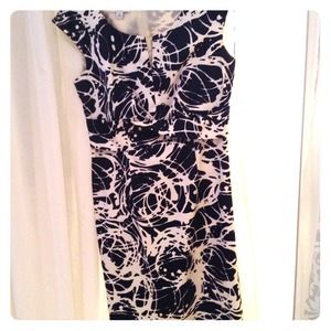 Navy and cream patterned dress