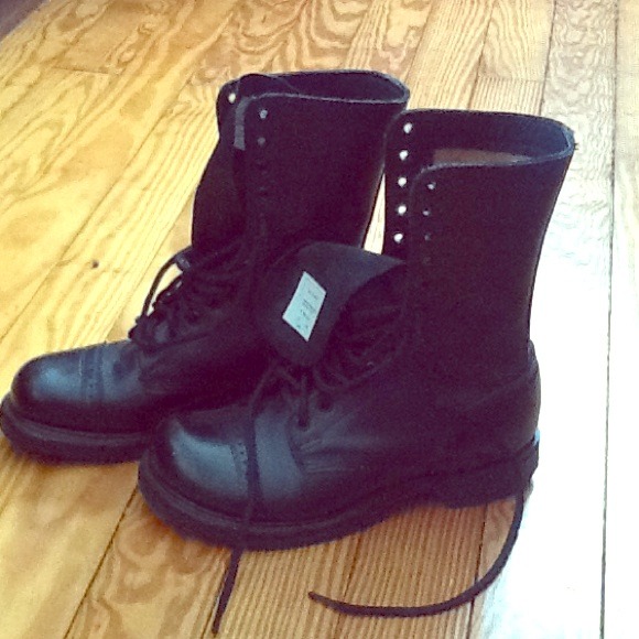 Black steel toe combat boots