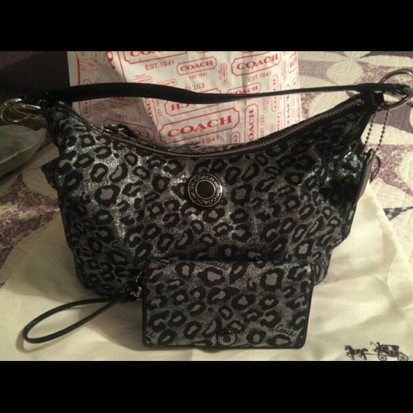 SOLD✔ Coach Ocelot Hobo Handbag + Wristlet/Wallet - Picture 1 of 4
