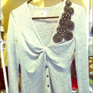 Maurice's Grey Sweater with Floral Detail