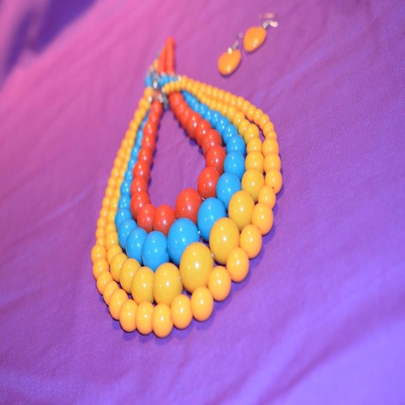 4colorful spring necklaces & heart shaped earrings