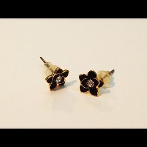 RESERVED.Cool black stub earrings flower design