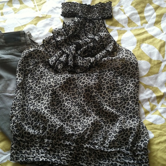 Bb couture black and grey leopard halter top!!