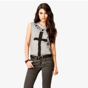 Bejeweled cross muscle tee  NO TRADES!!!!!!!