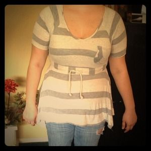Gray and white stripped shirt