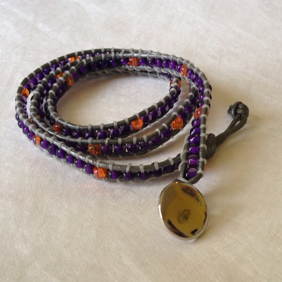 Handmade! Gray, purple, orange wrap bracelet! - Picture 1 of 3