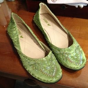 Bright green embellished ballet flats