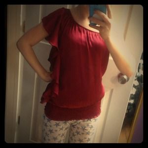 Off the Shoulder Ruffled Dark Red Top