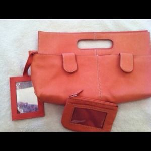 ⚡SOLD⚡Coral leather clutch, mirror & coin purse