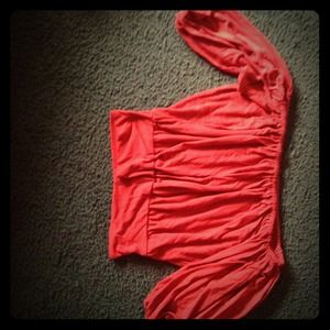 Coral pink ruffle shirt