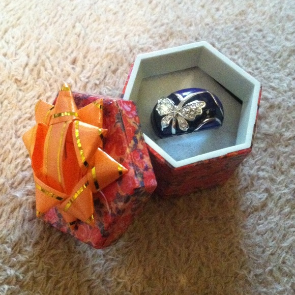 Purple And Black Butterfly Crystal Ring