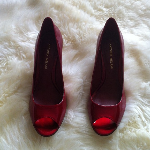 Red peep toe pumps