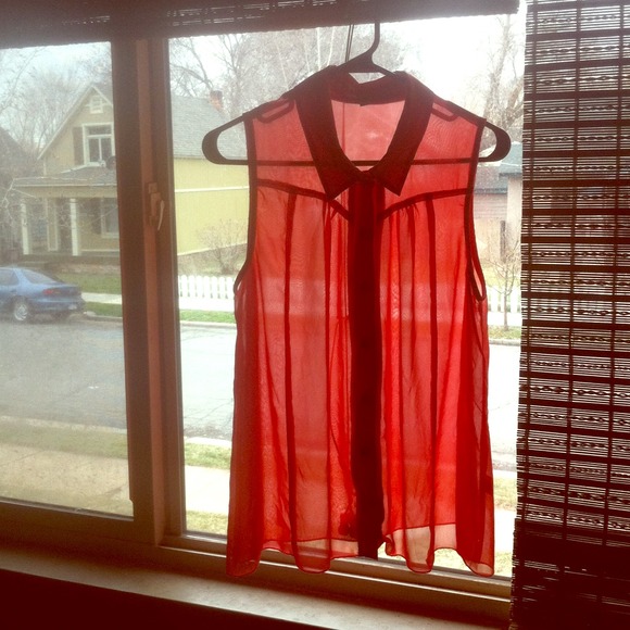 Coral Sheer Button Up Tank Top - Picture 1 of 4