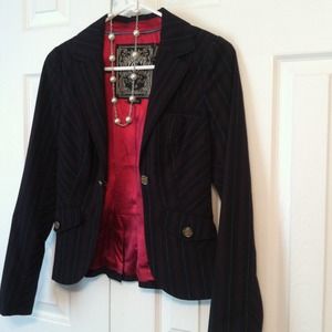 Black/pink/blue pinstripe jacket by Guess
