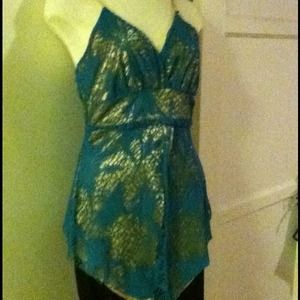 🎉🎉SOLD🎉🎉Turquoise /gold lace top