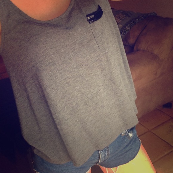 Grey Tank w. Black Sequin Details