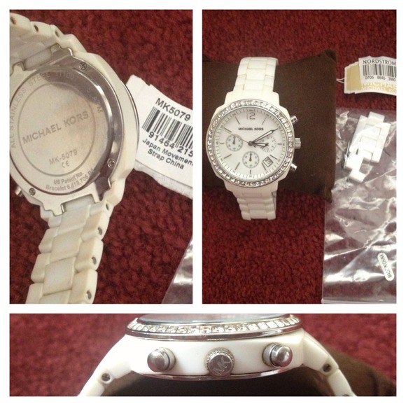 HOLD Michael Kors White Acrylic Runway Glitz Watch - Picture 3 of 4