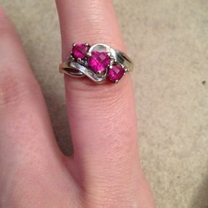 Pink sapphire an diamond heart ring. Genuine zales