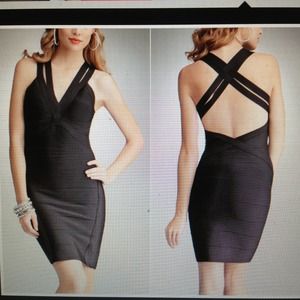 Red bebe halter bandage dress