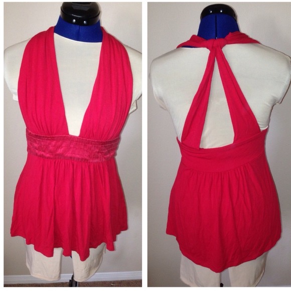 Arden B Red Deep V Open Back Top Size S