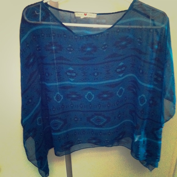 Sheer shirt with blues and cool design. - Picture 1 of 3