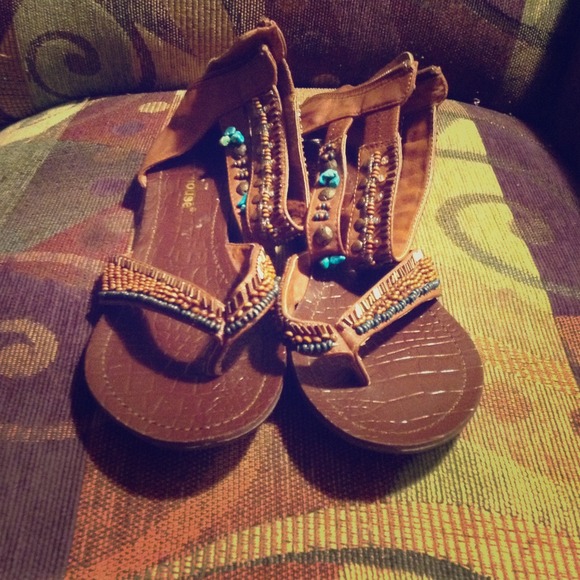 Brown and Blue Beaded Sandals